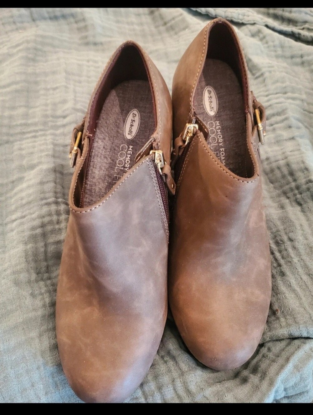 Dr. Scholl's Women's greenish brown Ankle Boots Memory Foam Side Zip size 9.5